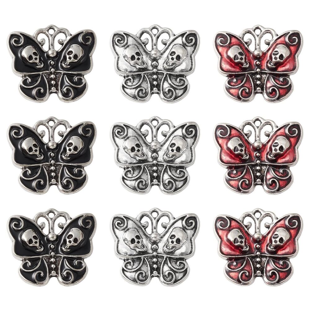 1133 30 Pcs 3 Colors Animal Enamel Charms Butterfly with Skull Charms